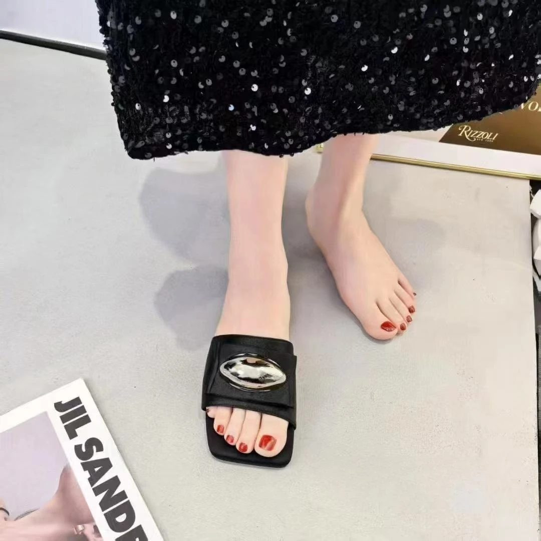 【米果妈】2025新款女士方头高级复古休闲洋气半拖亲子XFT03