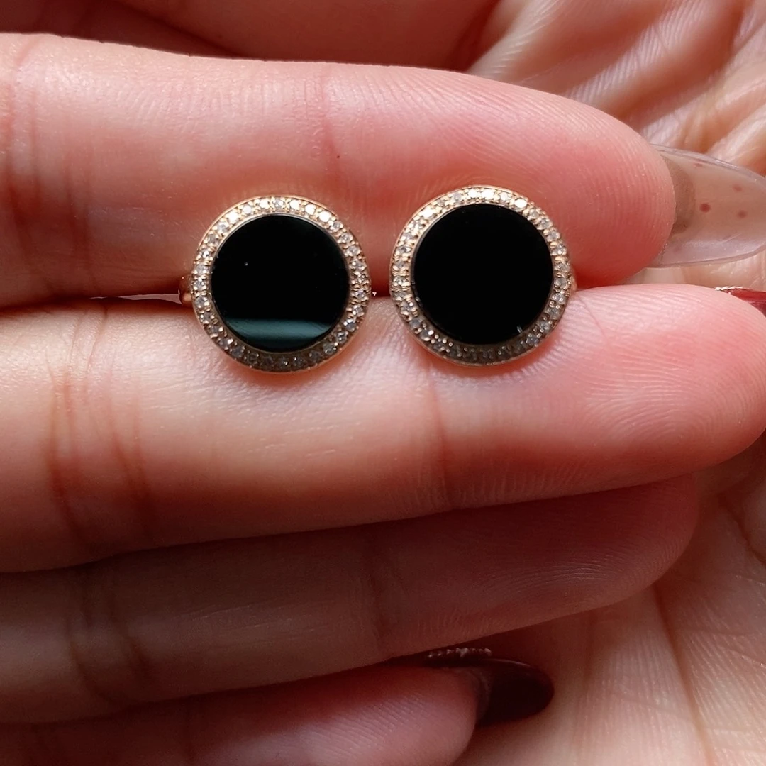 翡翠耳饰18K金镶嵌墨翠