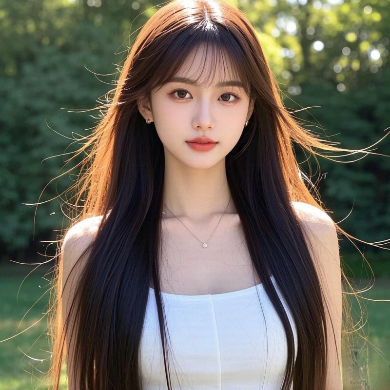 【白月光.直发】自然蓬松齐刘海假发片整顶修颜氛围感直发女士隐形