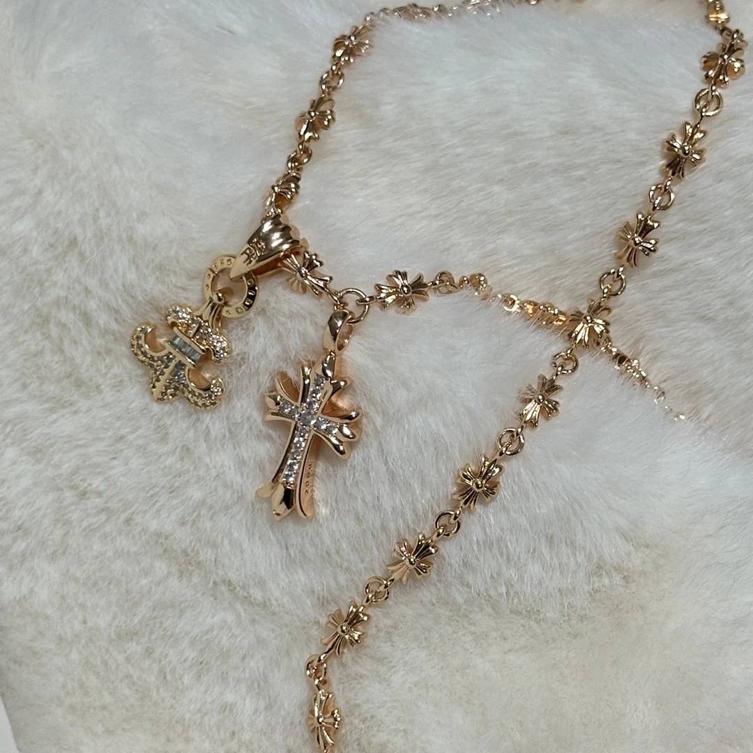 铜合金项链 2145 金色十字架船锚项链