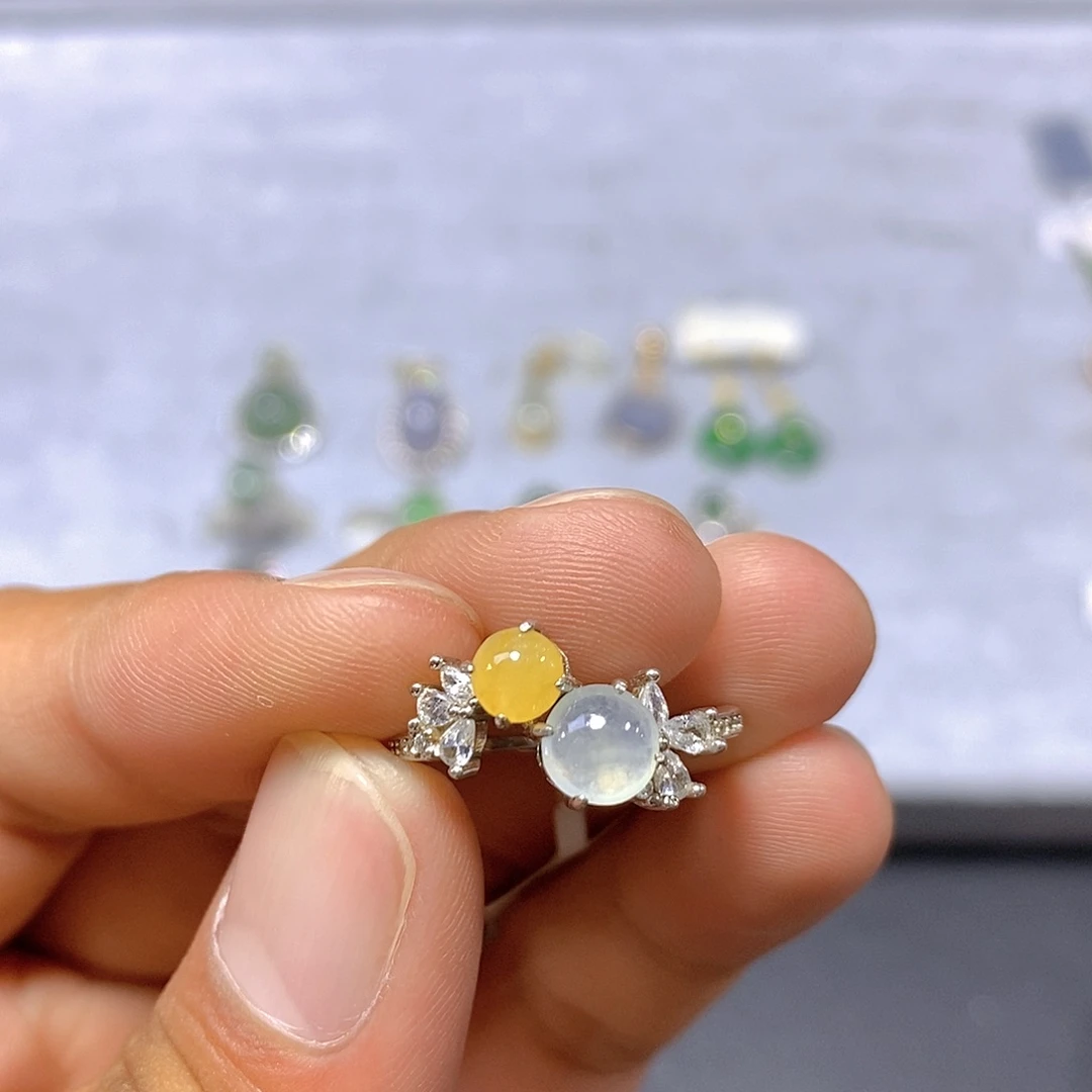 翡翠戒指银S925镶嵌9号