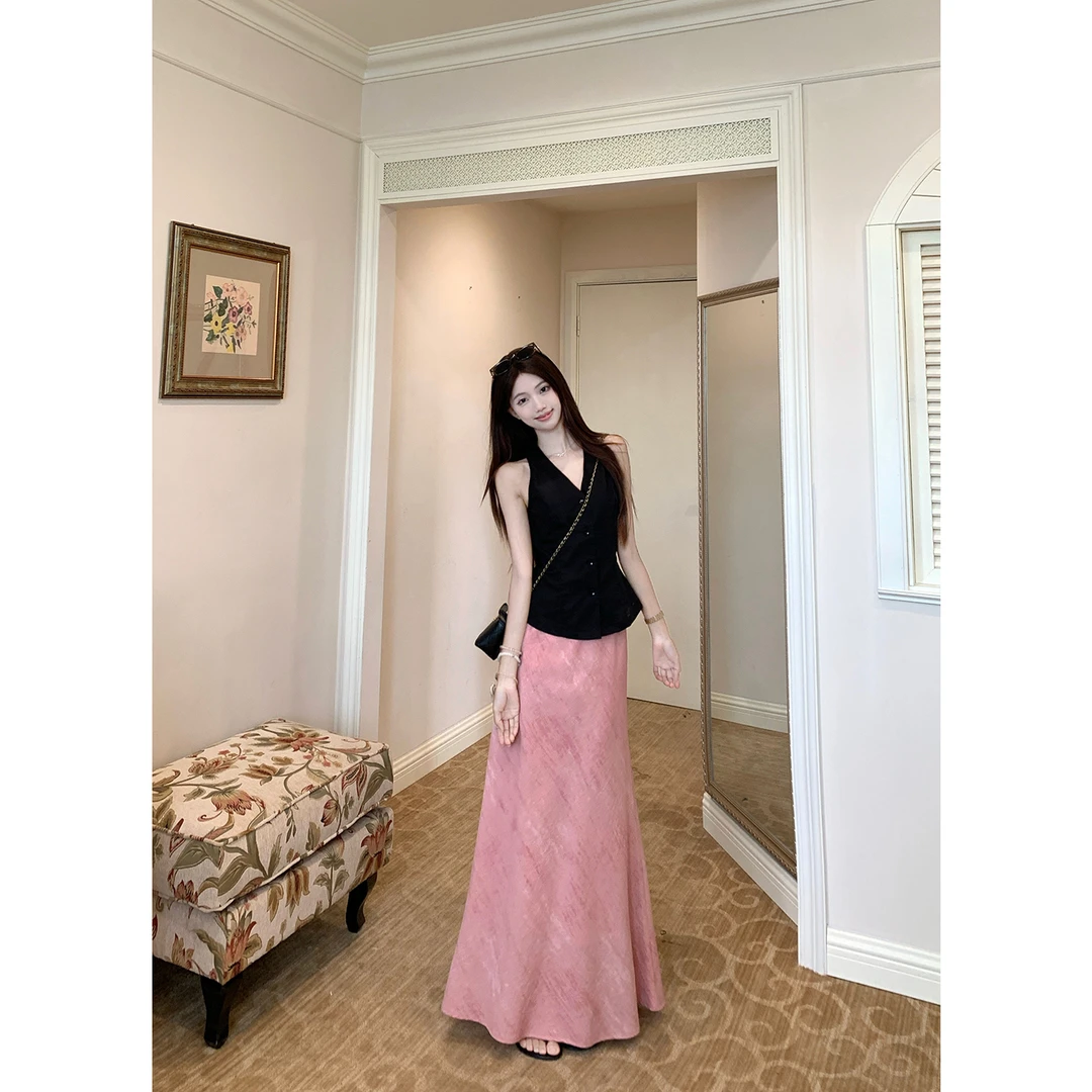 纯欲风气质套装女夏季洋气无袖上衣韩风chic一整套新款宽松半身裙