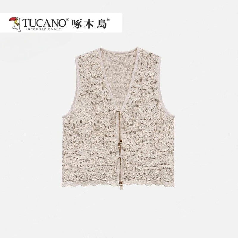 法式夏季马夹小香风蕾丝马甲短款针织时尚黑色马甲