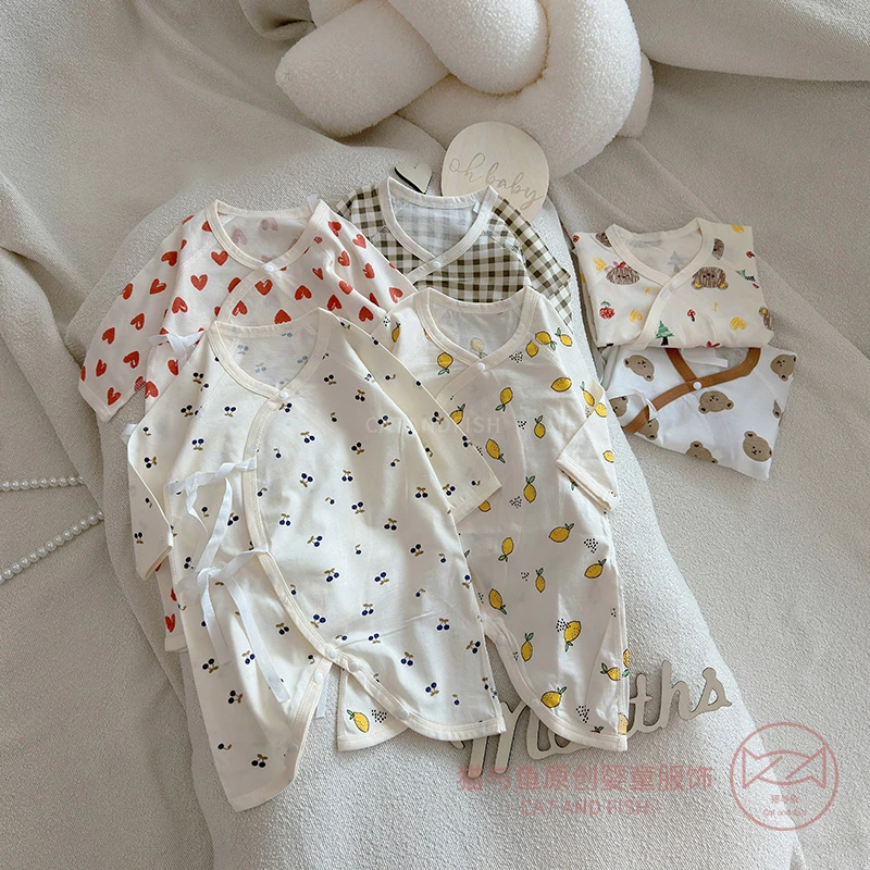 男童长袖蝴蝶衣女宝宝夏装薄款连体衣睡衣婴儿新生小童无骨爬爬服