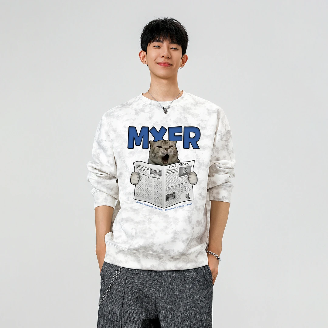 重磅国潮春秋2025新款圆领扎染印花卫衣高街嘻哈宽松套头爆款潮牌