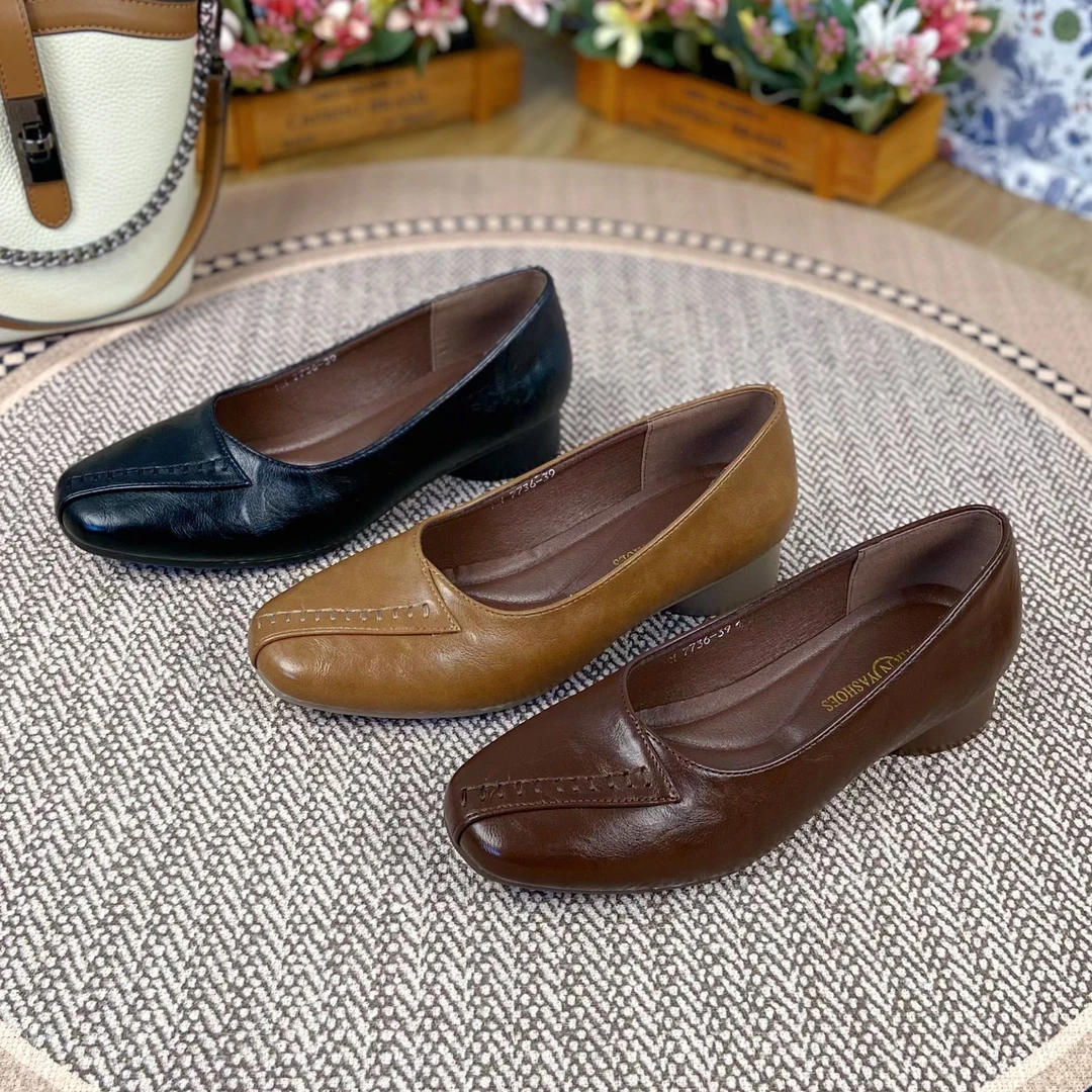 2025春季爆款一脚蹬女单鞋法式时尚小皮鞋浅口低跟百搭女鞋妈妈鞋