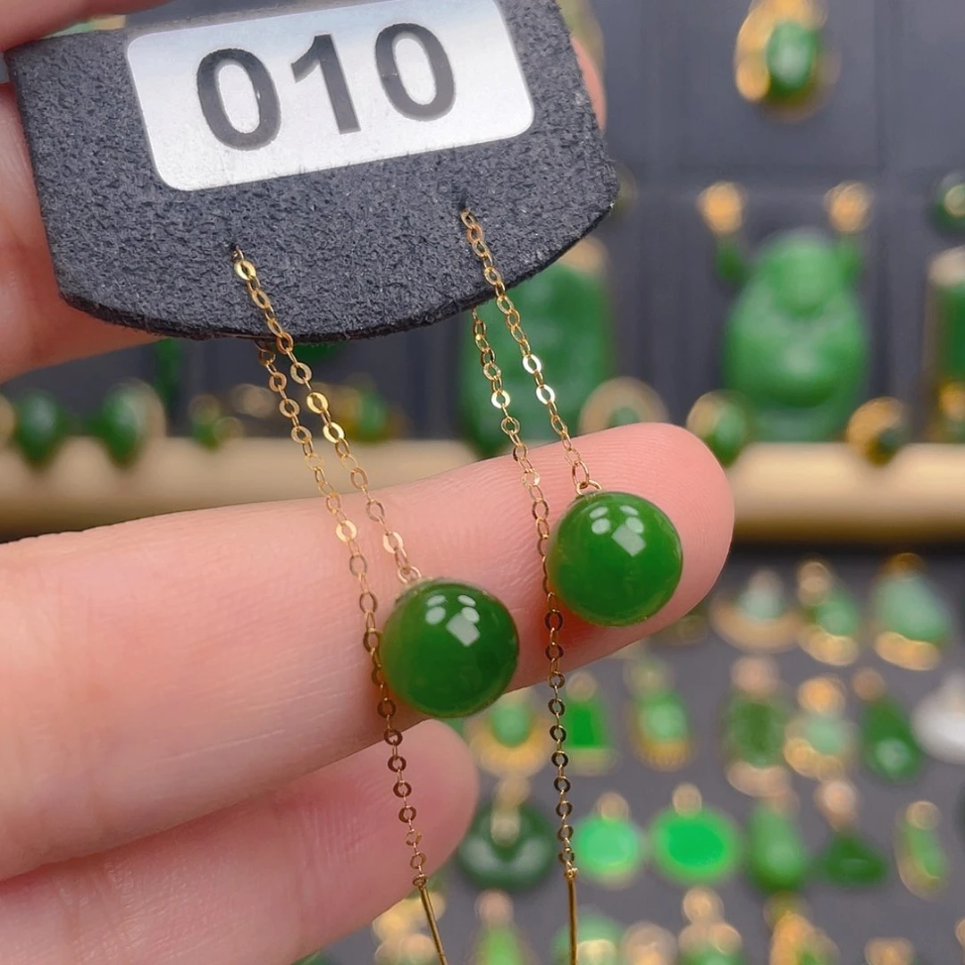 和田玉18K金镶嵌耳饰010