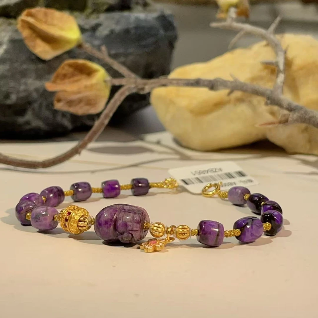 舒俱来泥地皇家紫直切樱花貔貅手链s925/16cm（伊思）AZB4851