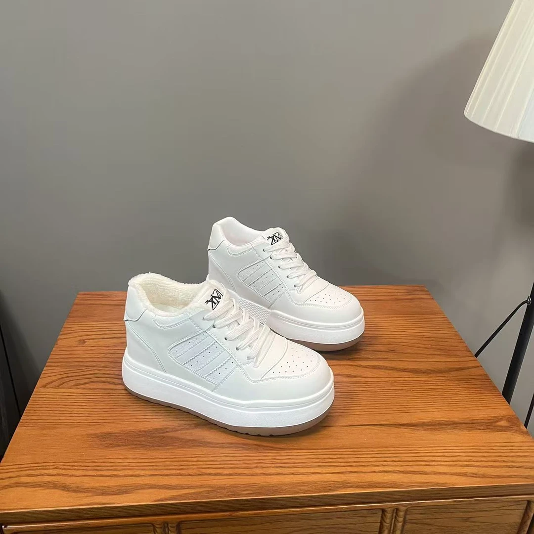 增高8CM2025新款加绒单色小白鞋厚底内增高小个子女鞋 D860