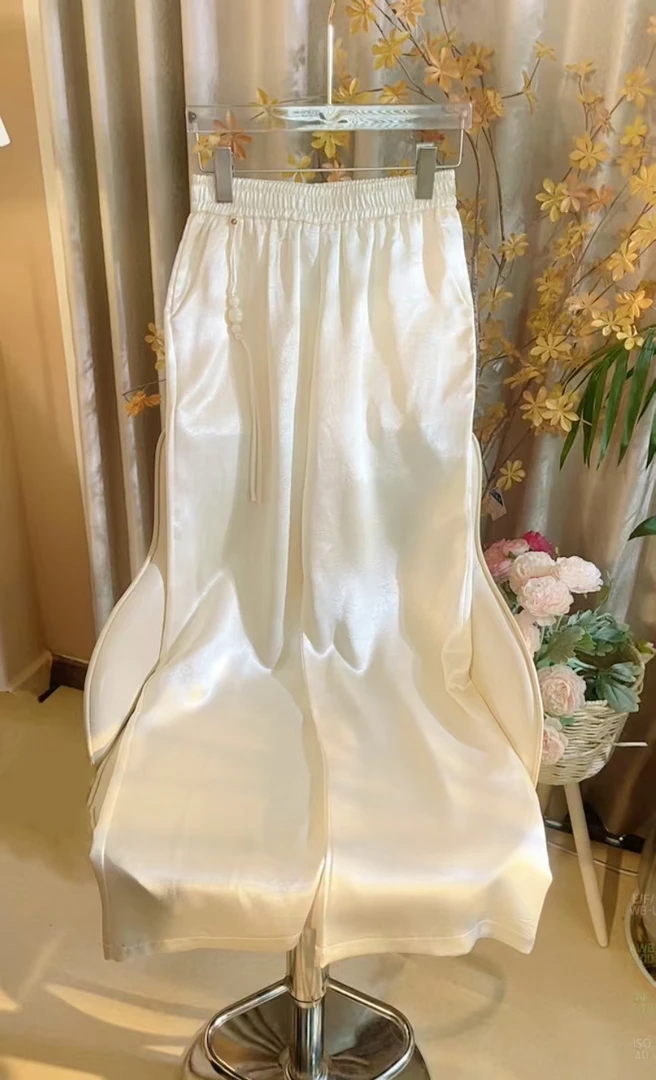 新中式长裤阔腿裤拼接薄款休闲裤松紧腰时尚夏季运动裤