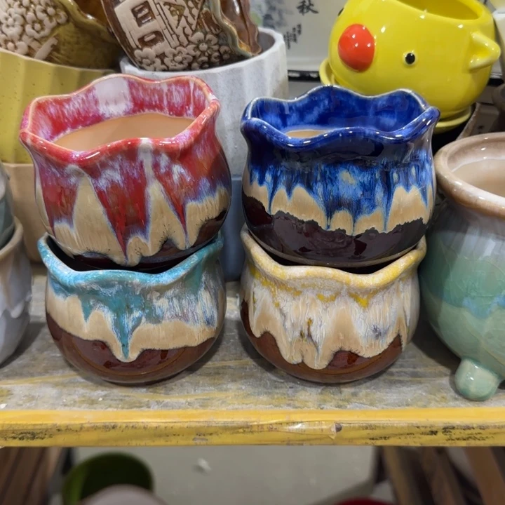 凑9块包邮，有孔，陶瓷花盆