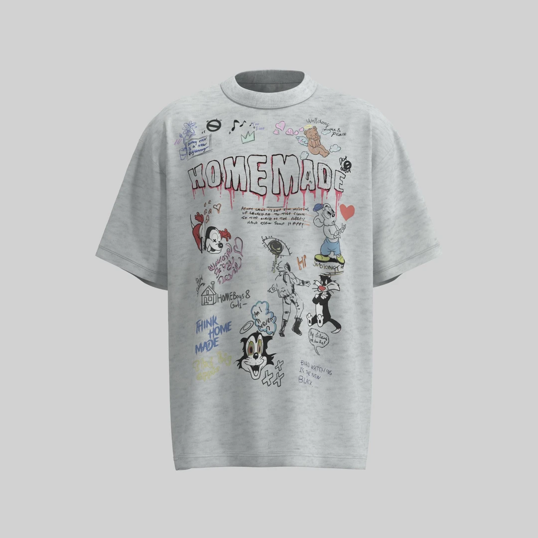 LELE-原创数码白墨直喷印花宽松男女休闲美式短袖上衣纯棉半袖