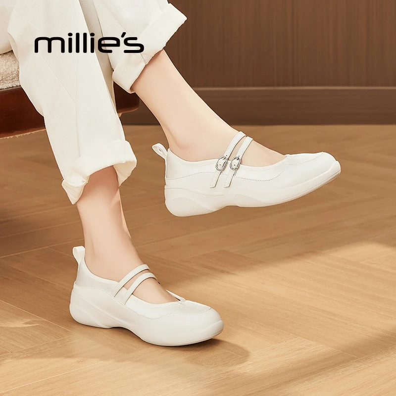 妙丽厚底玛丽珍鞋女2025新款春秋平底百搭软底单鞋法式白色小皮鞋