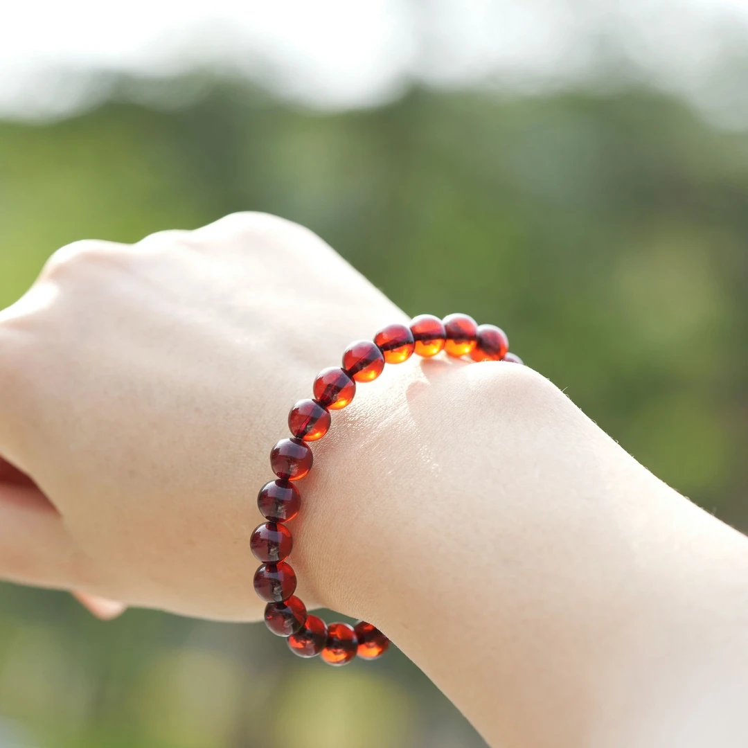 晨玺珠宝-血珀8+单圈手串天然缅甸老坑料素圈时尚情侣红简约精美