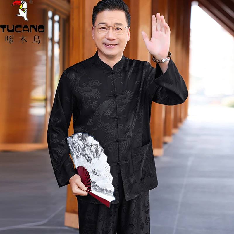TUCANO/啄木鳥中老年男唐装中国风春夏季薄款爸爸套装老年人长袖