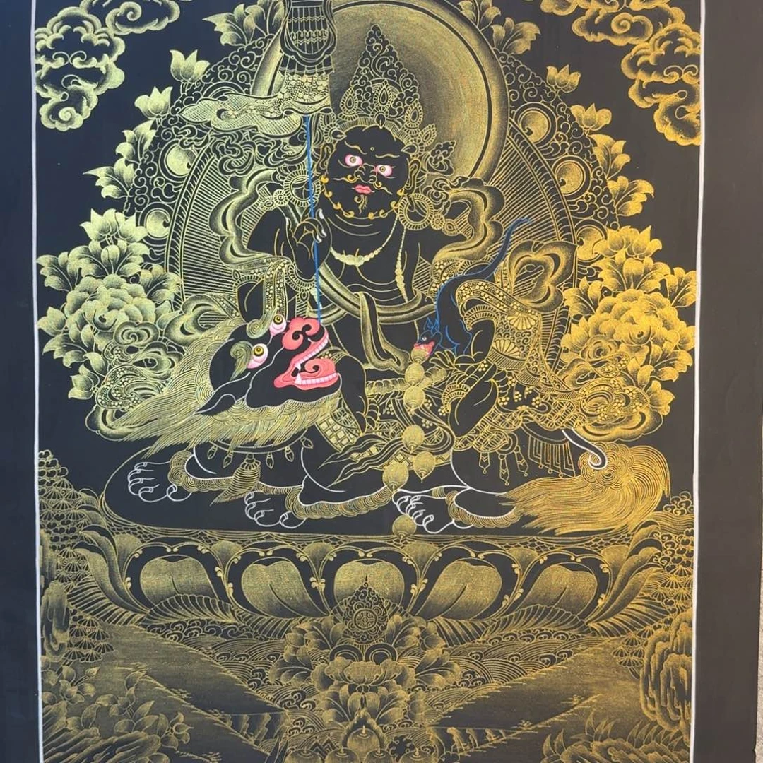 装裱画黑金风格财宝天王纯手绘