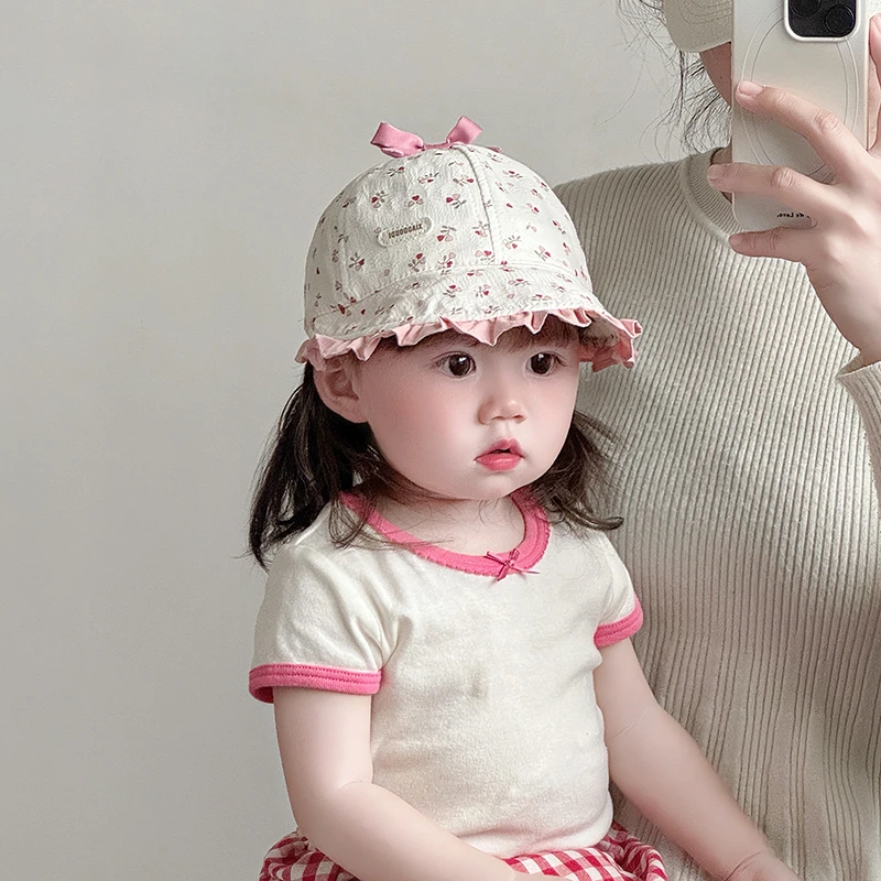 复古蝴蝶结婴儿帽子春秋薄款遮阳防晒鸭舌帽女宝宝小月龄棒球帽夏