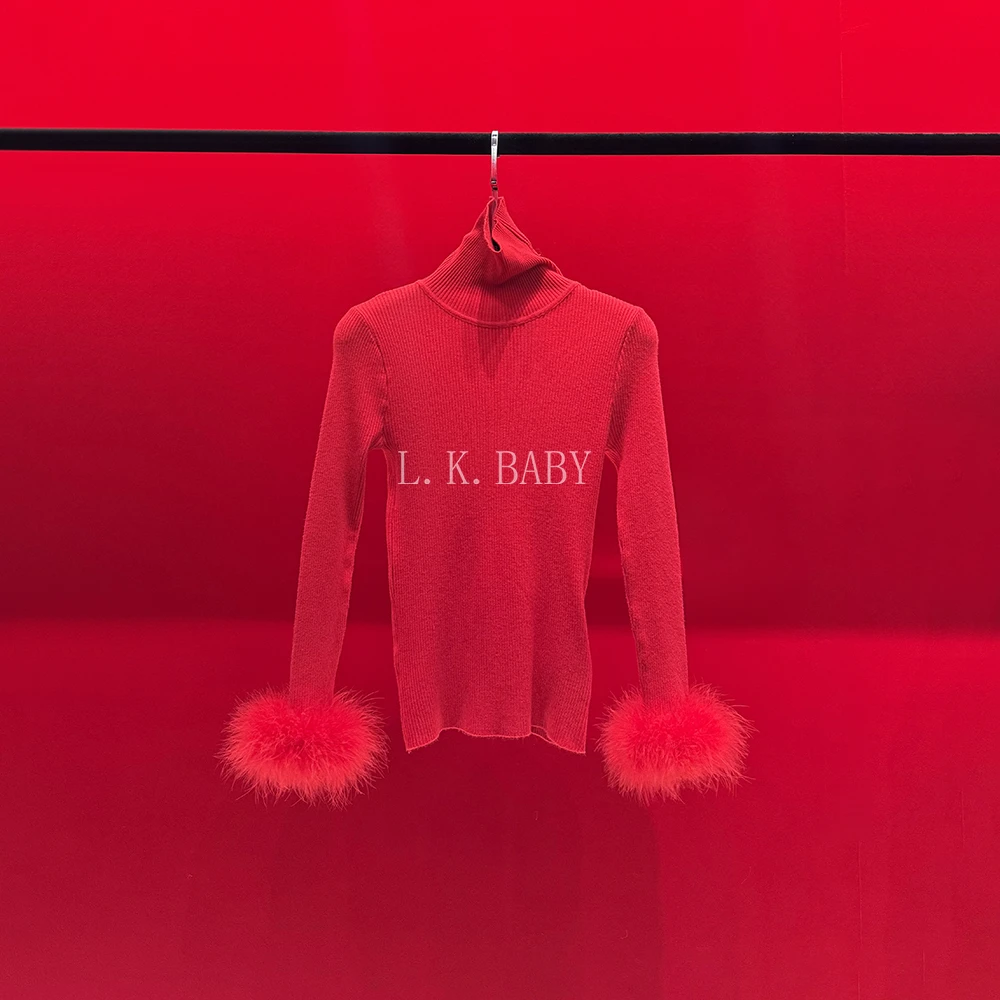 【L.K.BABY】糯叽叽 时髦精气质软糯羽毛元素百搭针织高领衫