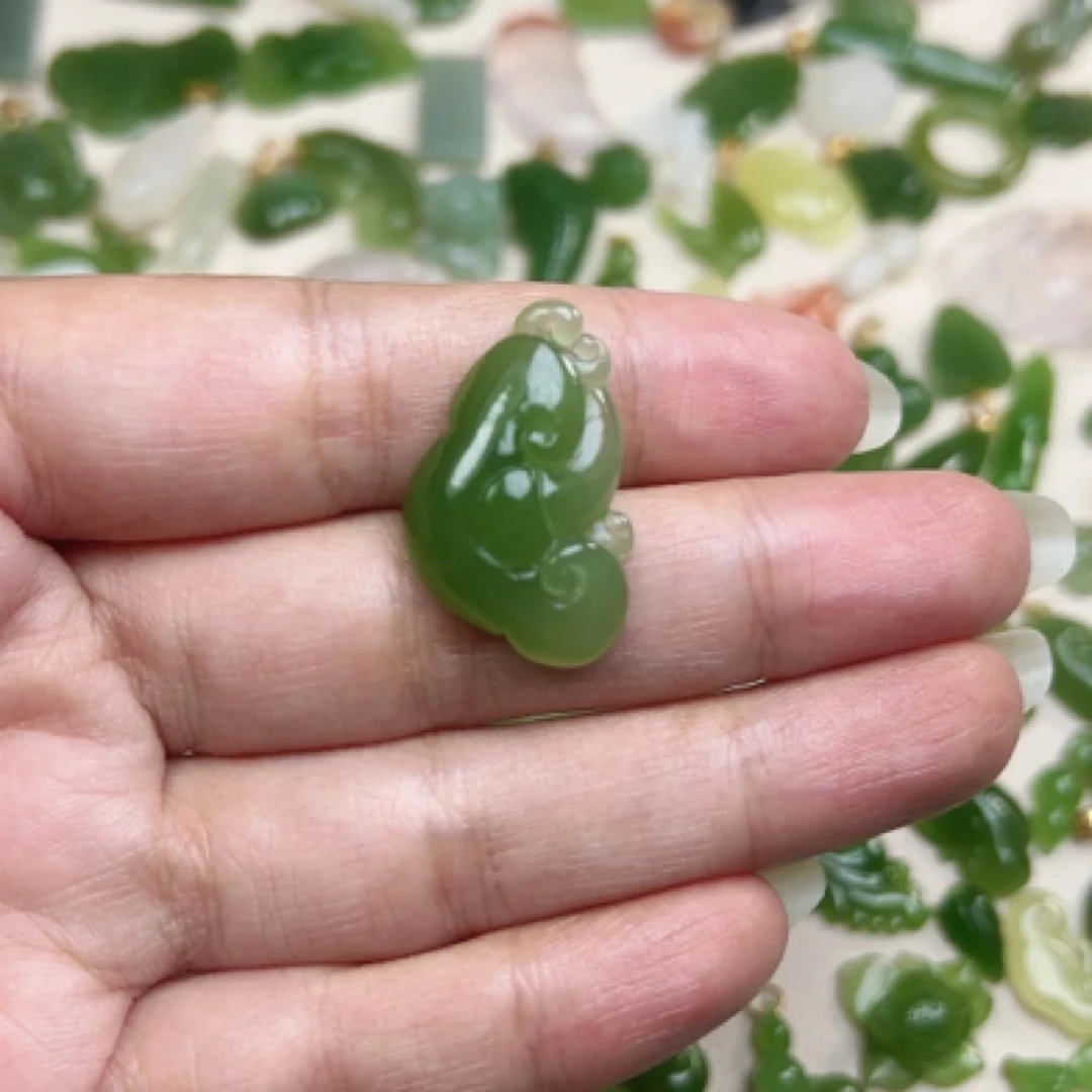 天然和田玉碧玉如意吊坠 玉如意挂件手作
