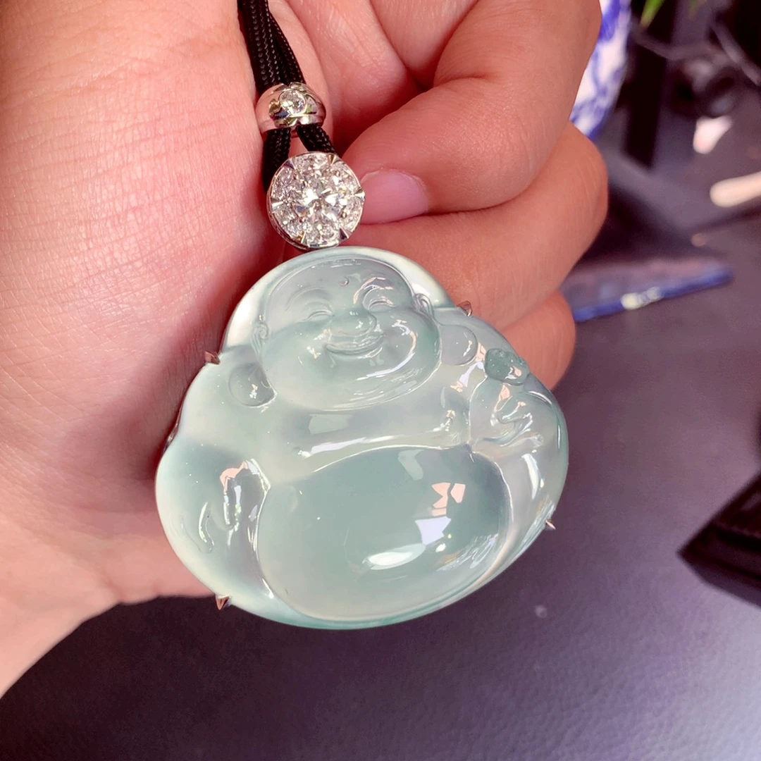 翡翠18K金镶嵌颈饰天然缅甸翡翠a货佛公