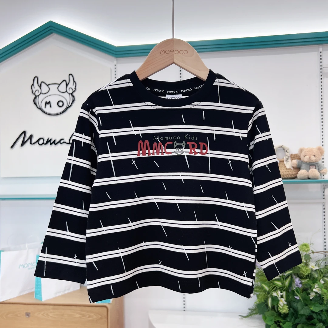 MOMOCO春秋儿童打底衫圆领韩系潮流条纹T恤77330235043