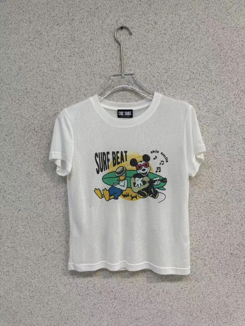 深圳南油高货2025夏季圆领面膜T恤卡通米奇印花修身弹力短袖上衣