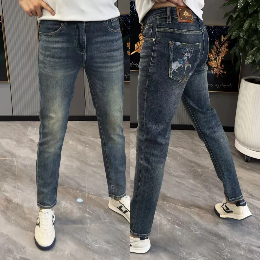 裤子秋季新款牛仔裤时尚潮流个性印花牛仔裤男款爆款2025新款