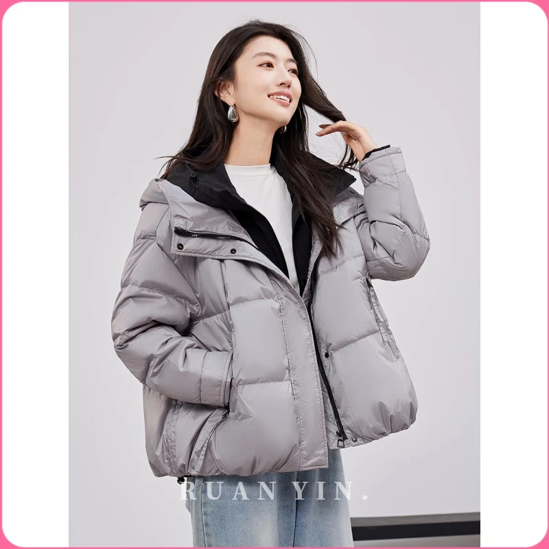 RUAN YIN假两件羽绒服女短款小个子2025新款冬季超好看轻薄面包服