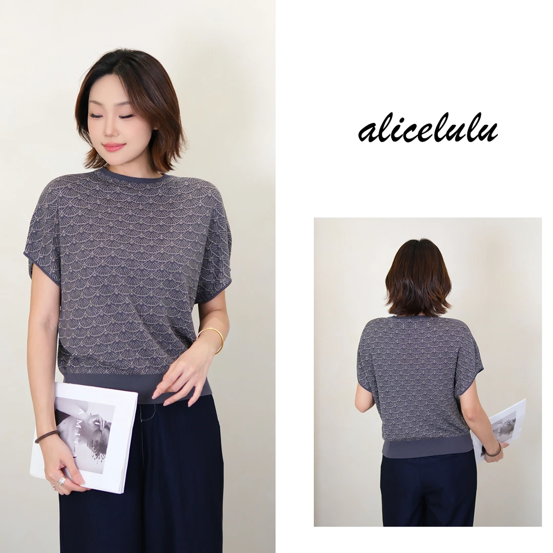 [alicelulu] 圆领提花薄款短袖针织衫透气宽松百搭 S2143796U