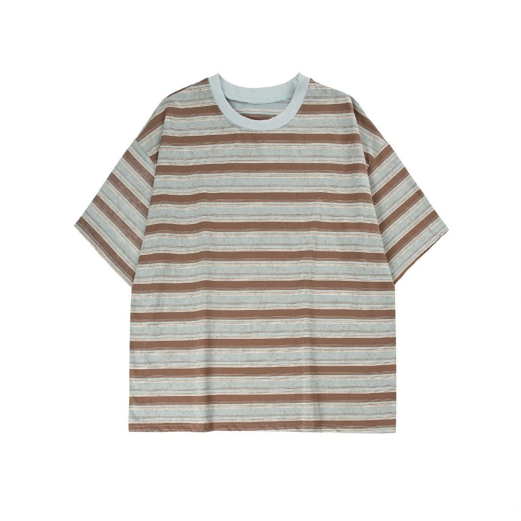 Broken Mirror 2025夏季新品国潮复古简约条纹宽松短袖T恤