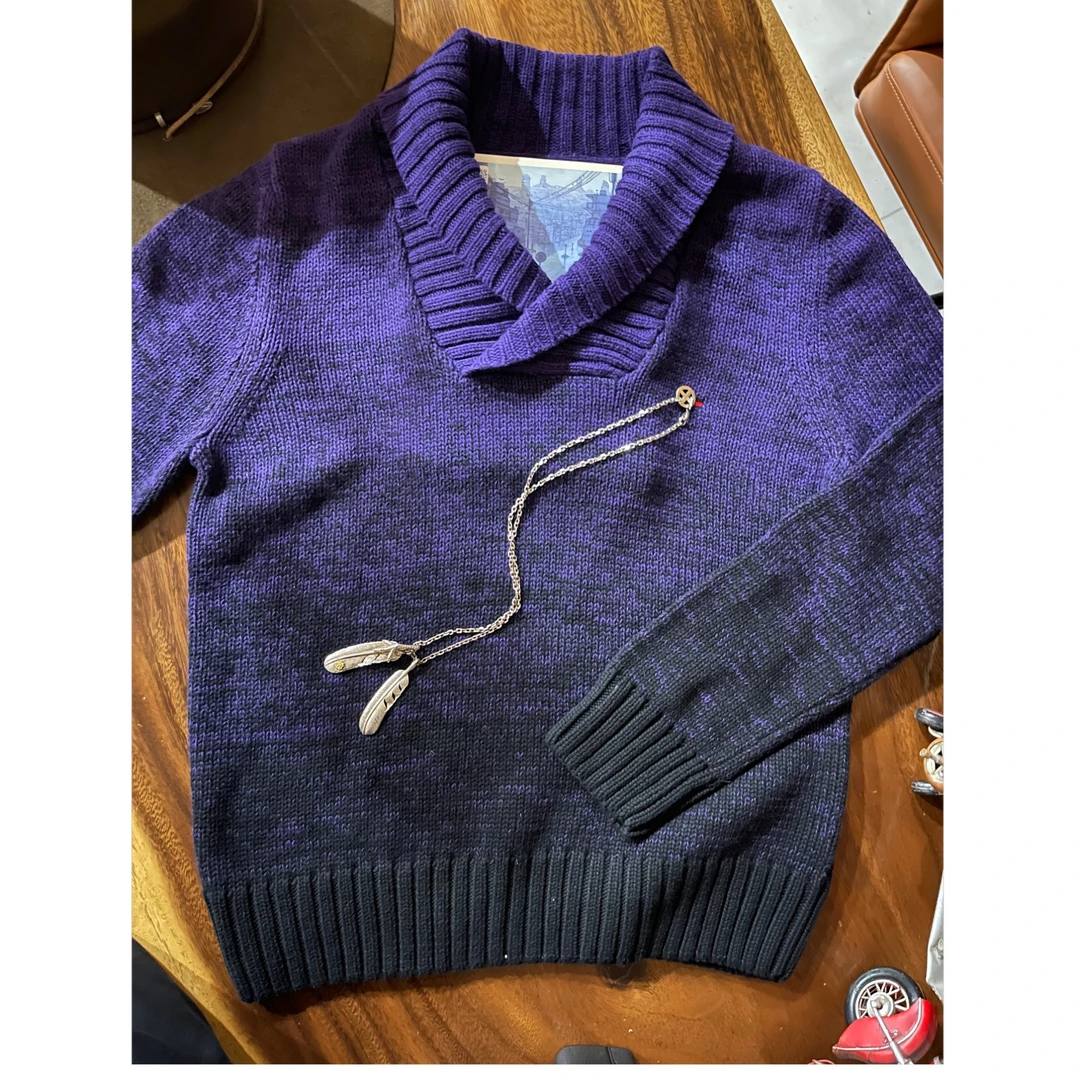 男款苹果领紫色毛衣