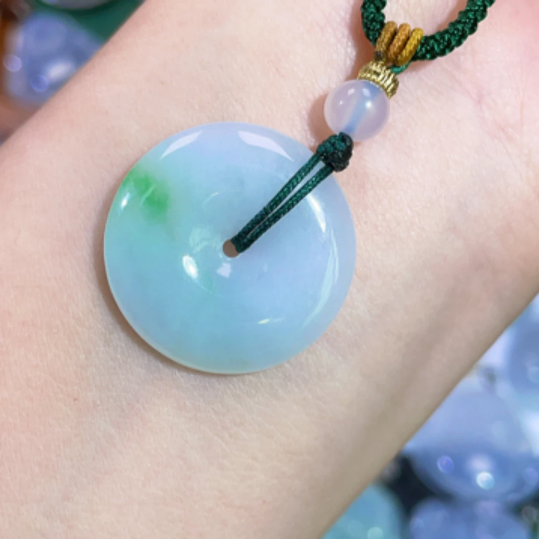 翡翠冰飘花平安扣时尚百搭精美气质