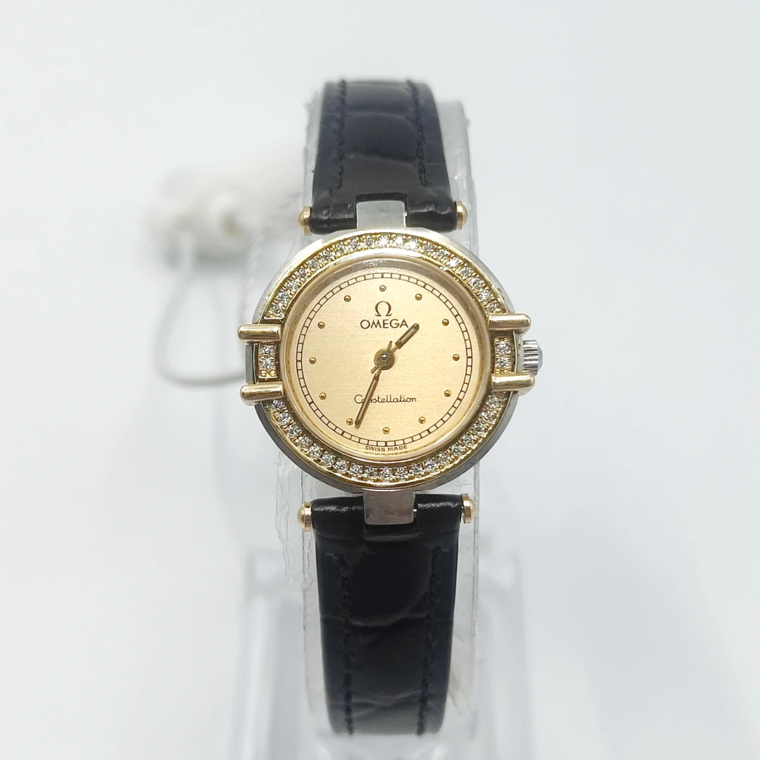 95新 Omega/欧米茄 星座女士石英表/22.5盘/镀金/后钻/03039
