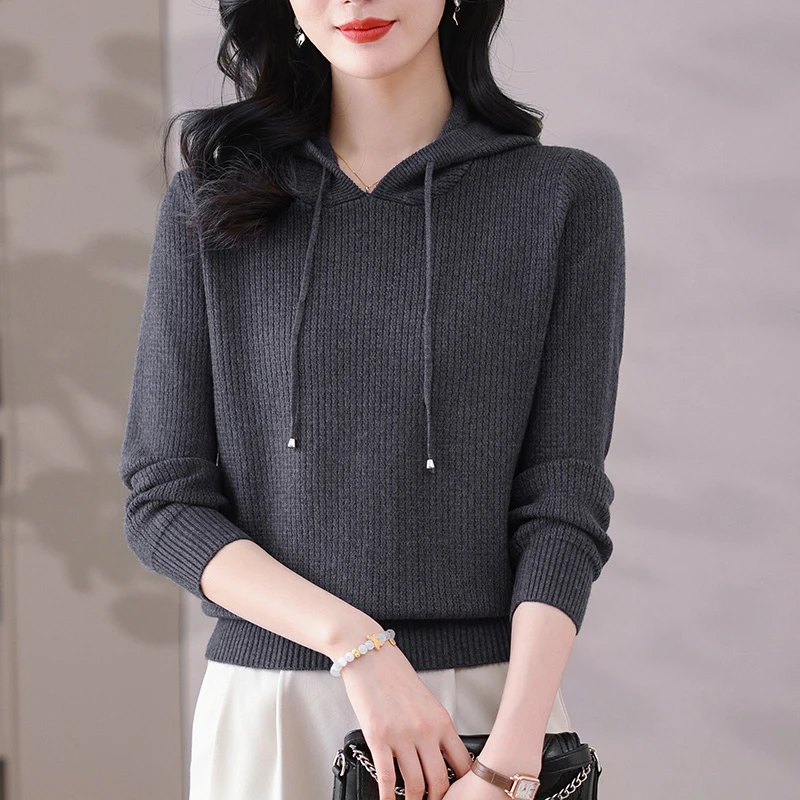 羊毛连帽卫衣女士春秋针织衫上衣春装2025年新款爆款妈妈春季帽衫