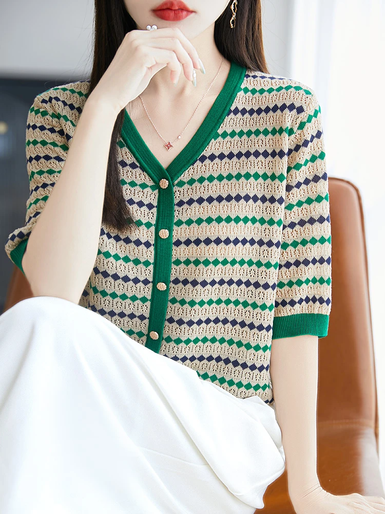 女短袖毛针织衫波浪边针织短开衫宽松针织衫NSY375