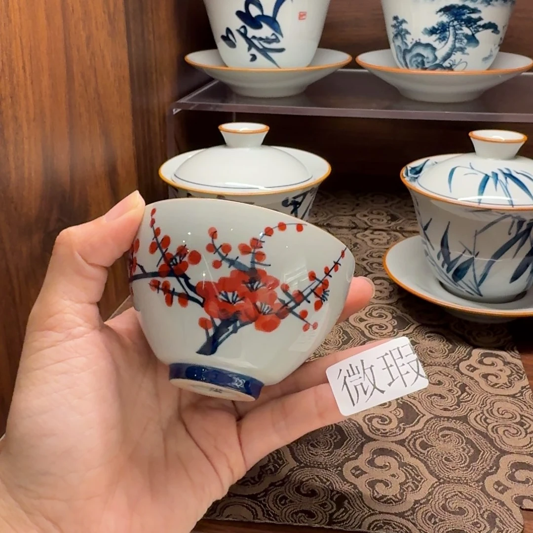 釉下手绘茶具微瑕