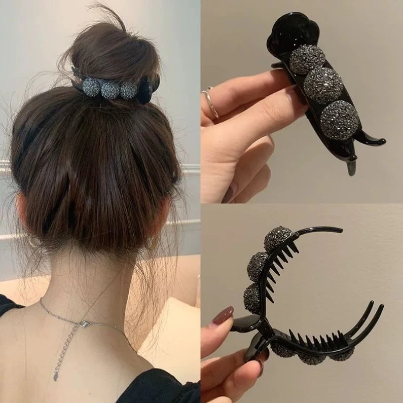 花苞头夹丸子发头发朵女简约气质花网纱后脑勺抓夹盘发卡2210