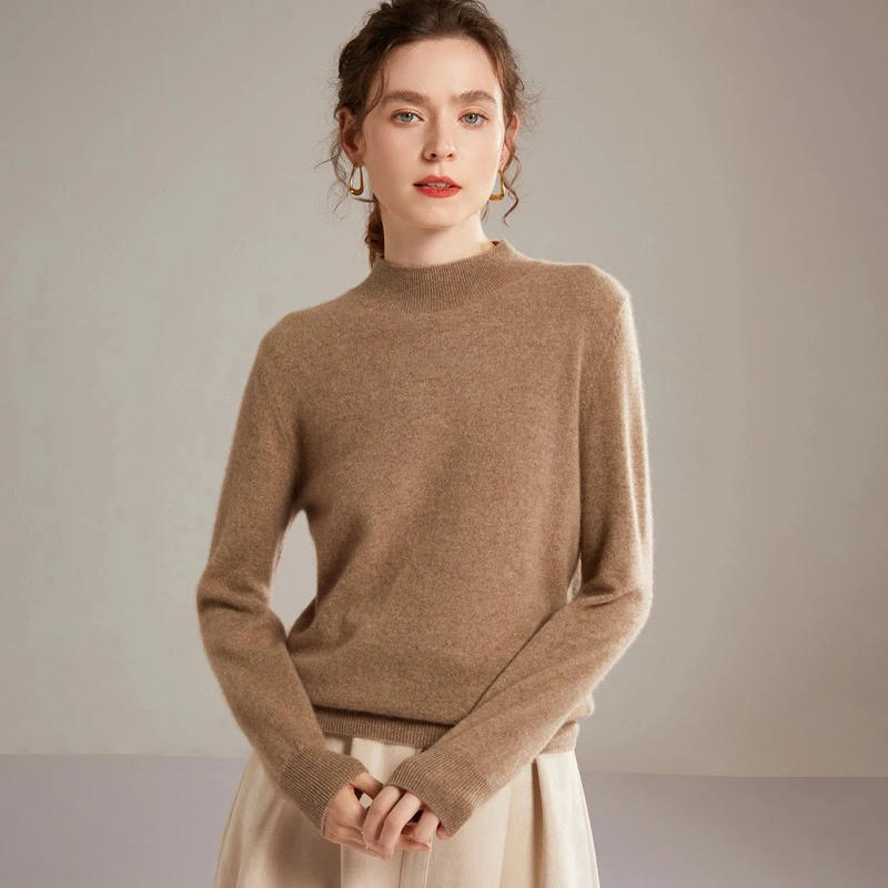 红色毛衣半高领山羊绒毛衫女装秋冬毛衣宽松短款套头针织打底衫