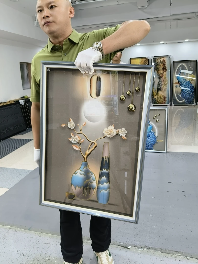 钢化玻璃【孔雀呈祥】蓝孔雀手工立体艺术客厅沙发挂画晶瓷装饰画