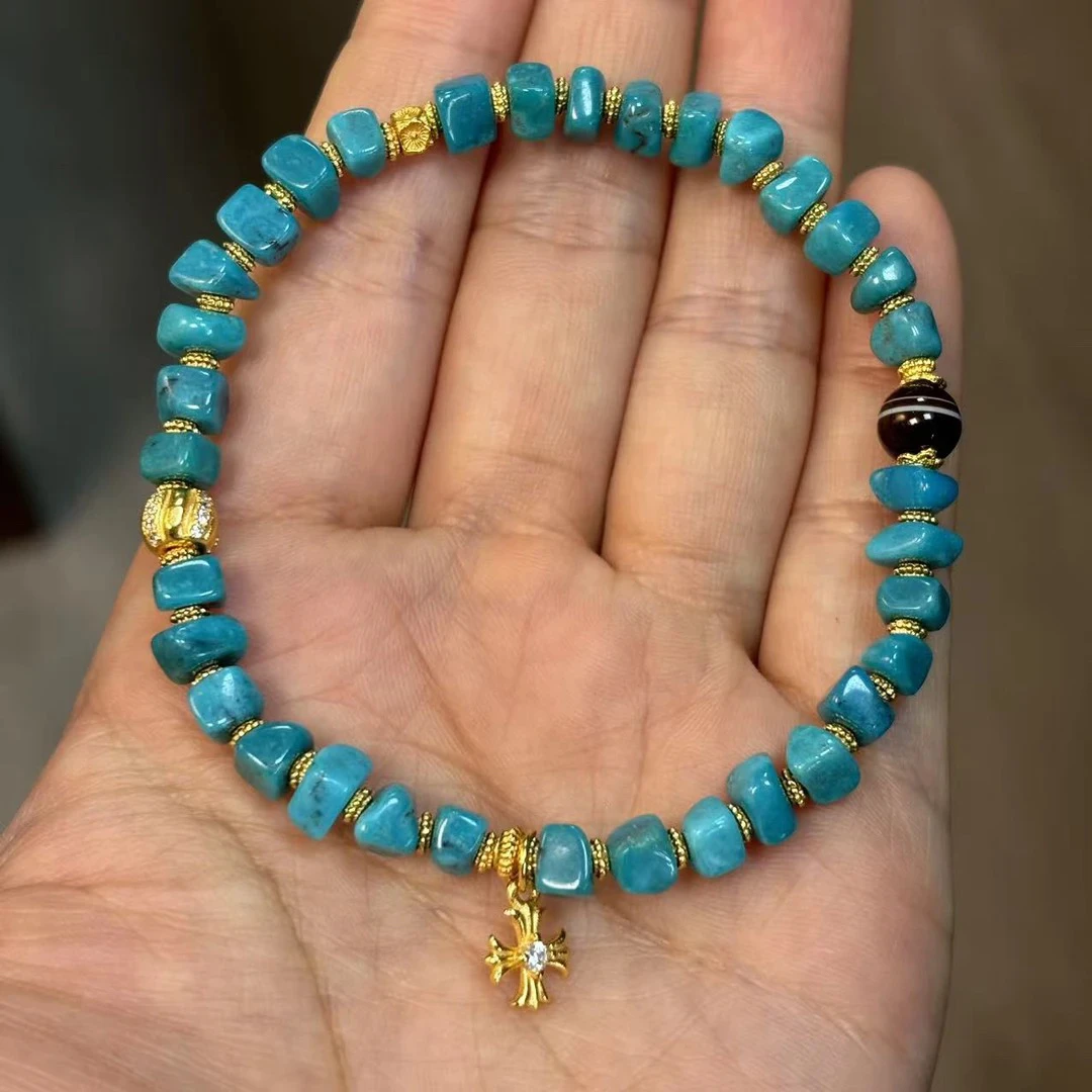 天然原矿绿松石方糖随行手串搭配925银尺寸5mm手围16多样性发一件