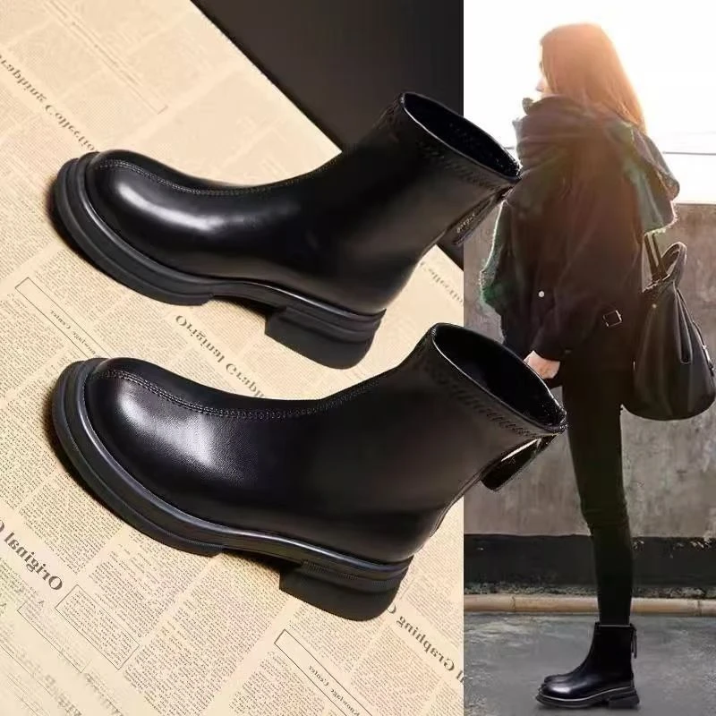 冬季加绒短靴女靴子2025新款切尔西靴英伦风显瘦瘦靴加绒马丁靴女