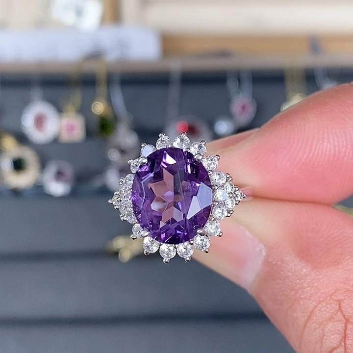 紫晶戒指银S925镶嵌戒指
