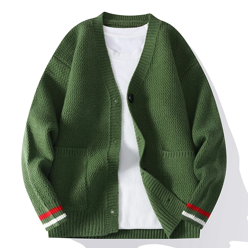 春秋季慵懒风韩系开衫外套男士潮流休闲V领外穿毛衣撞色个性线衫