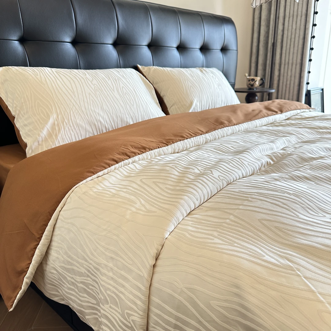 新款亲肤水洗棉纯色简约轻奢大提花立体浮雕单双人四件套