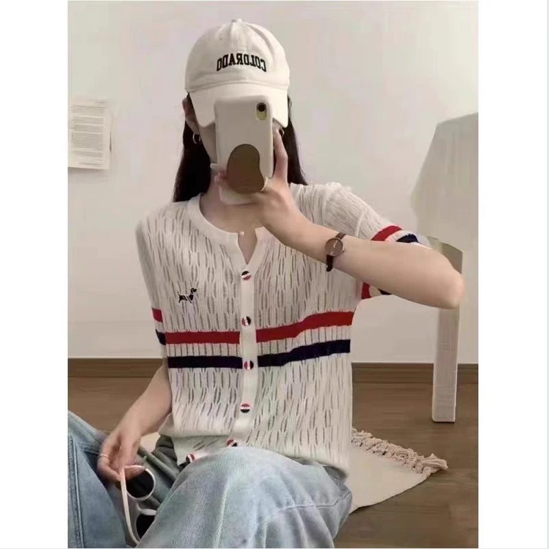 【SMVP Tiberian】简约百搭撞色开衫刺绣圆领针织衫女显瘦上衣X188