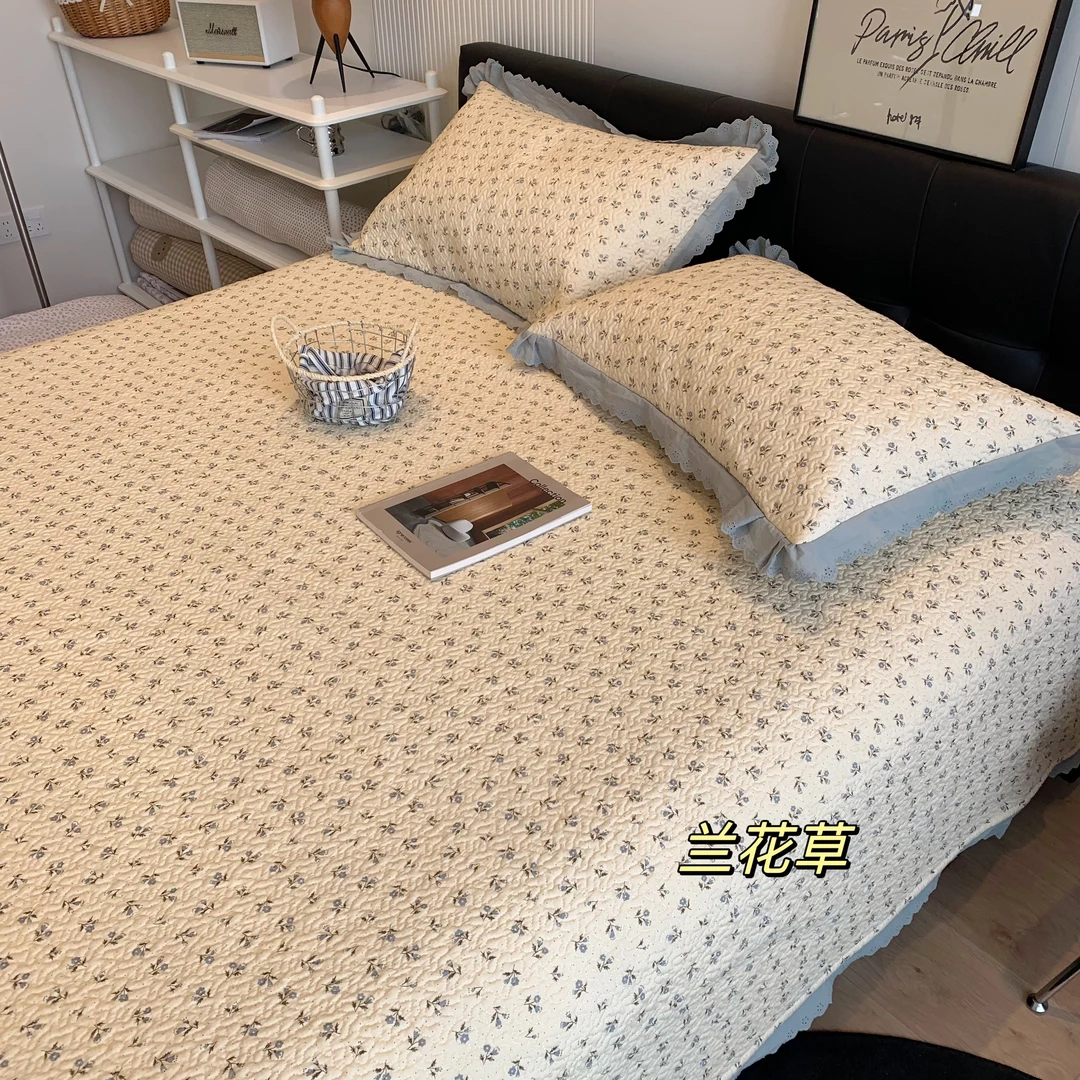 本世家纺 清仓 法式花边全棉四季款床盖酵素砂洗三件套