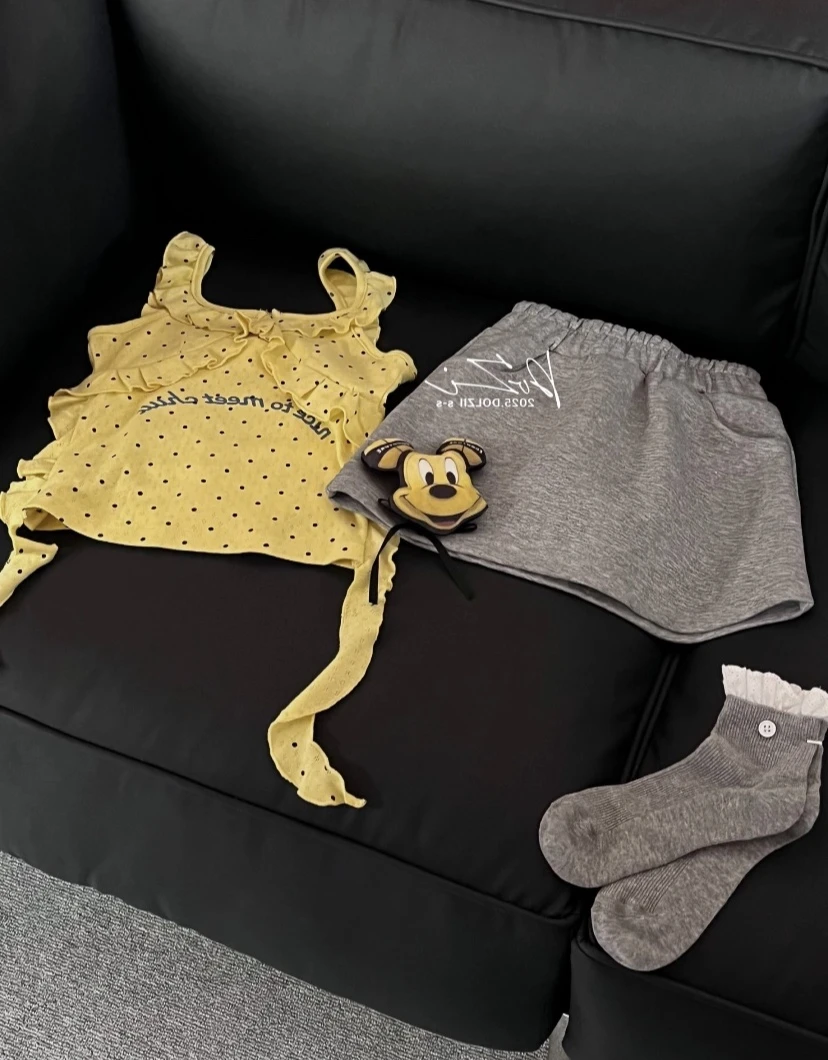 韩版童装夏季新款2025女童无袖波点背心洋气半身裙套装不带娃娃潮