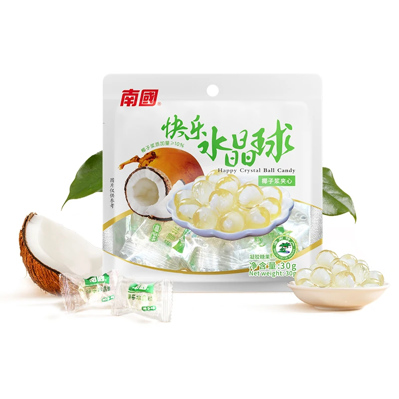【南国食品】鲜果快乐水晶球椰子味夹心型橡皮糖果办公室小零食B