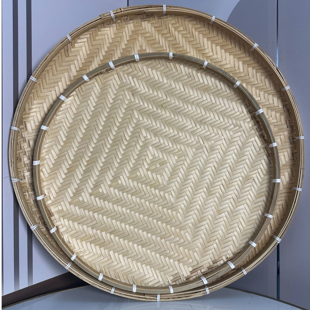 晶品（2件套）传统手工竹编圆簸箕50/60