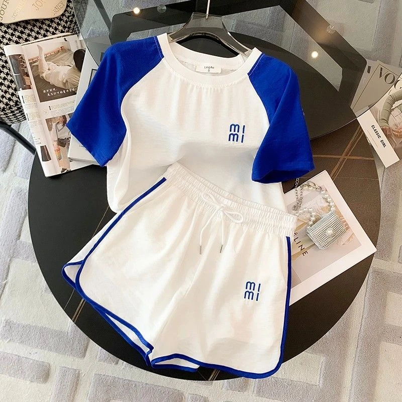 2025运动休闲套装女夏宽松时尚洋气小个子插肩短袖短裤两件套跑步